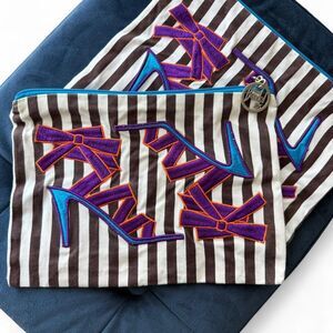 Henri Bendel 1895 Set of 2 Heels Stiletto Embroidered cosmetic Bags